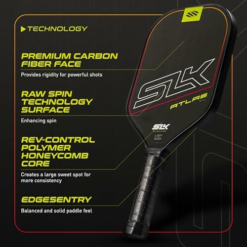 Pickleball paddle with premium carbon fiber face and technology features.