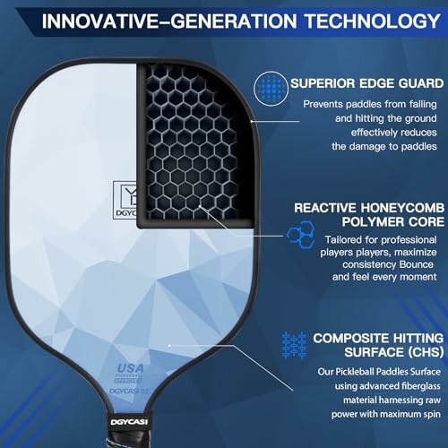 Pickleball paddle highlighting innovative generation technology features.