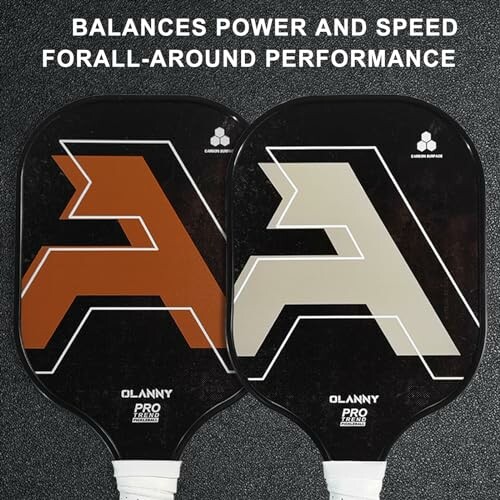 Two pickleball paddles with 'A' logo for balanced power and speed.