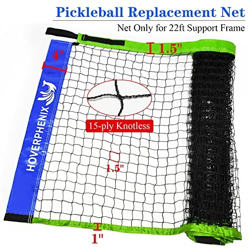 Pickleball replacement net with specifications and brand logo.