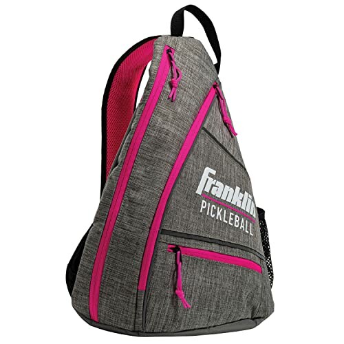 Gray and pink pickleball sling bag with Franklin logo