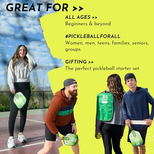 People enjoying pickleball, suitable for all ages and gifting.