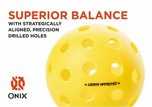 Yellow pickleball with holes and Onix logo.