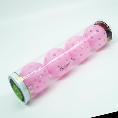 Pack of pink plastic balls in a transparent tube