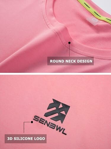 Pink shirt with round neck design and 3D silicone logo.