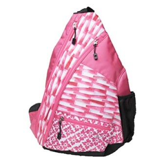 Pink sling backpack with patterned design