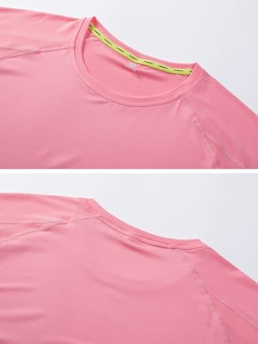 Close-up of pink t-shirt collar and shoulder