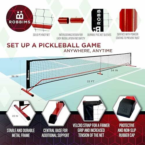 Guide on setting up a portable pickleball net with features highlighted.