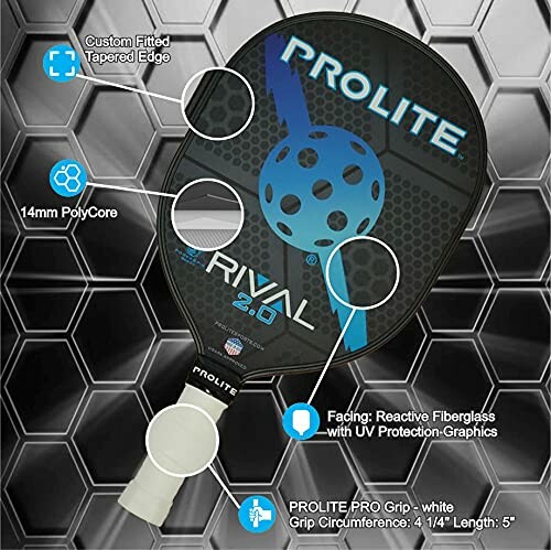 Prolite Rival 2.0 pickleball paddle with features highlighted.