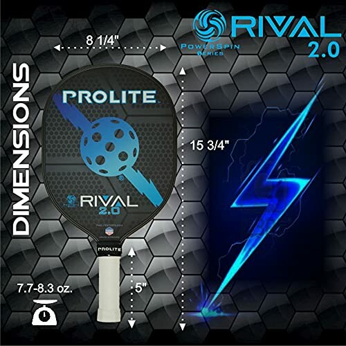 Prolite Rival 2.0 pickleball paddle with dimensions and logo.