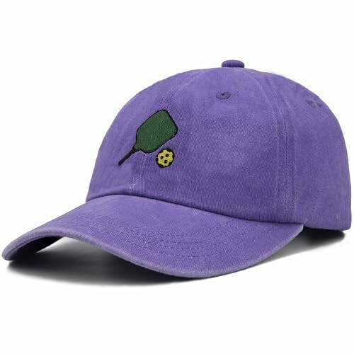 Purple baseball cap with paddle and ball embroidery