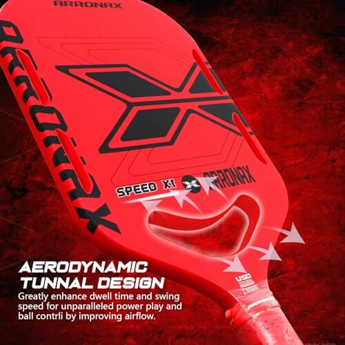 Red aerodynamic pickleball paddle with tunnel design