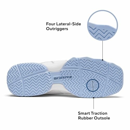 Shoe sole with lateral-side outgriggers and smart traction rubber outsole.