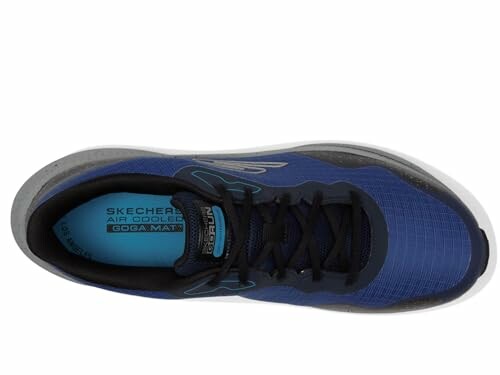 Top view of a navy Skechers running shoe