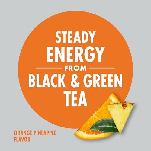 Steady energy from black and green tea, orange pineapple flavor.