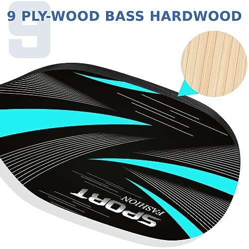 Table tennis paddle with 9 ply-wood bass hardwood.