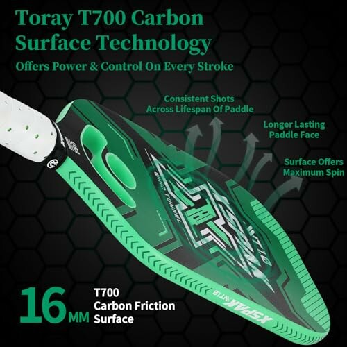 Green table tennis paddle with Toray T700 carbon surface technology