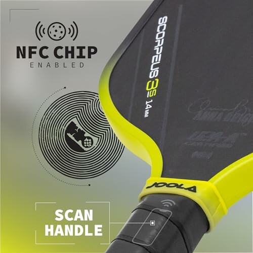 Table tennis racket with NFC chip and scan handle