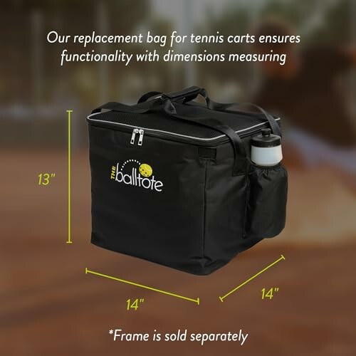 Replacement bag for tennis carts with dimensions 13x14x14 inches.