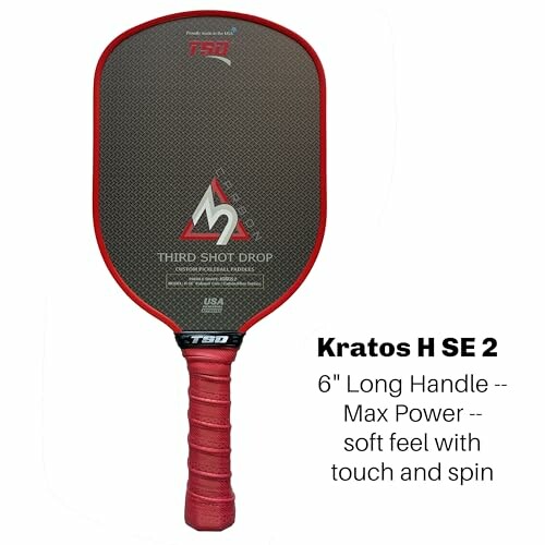 Third Shot Drop pickleball paddle with red grip and text description