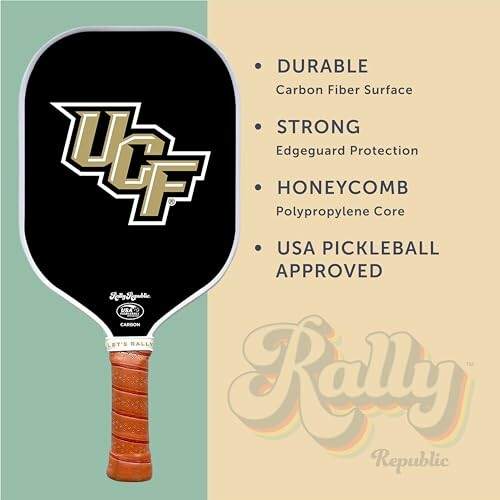 UCF pickleball paddle with carbon fiber surface and edgeguard protection