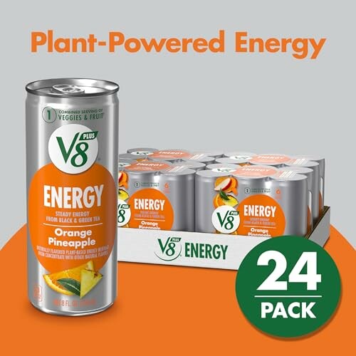 V8 Energy Orange Pineapple 24-pack with cans and packaging