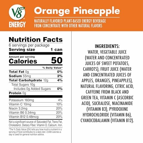 V8 Orange Pineapple Energy nutrition facts and ingredients.