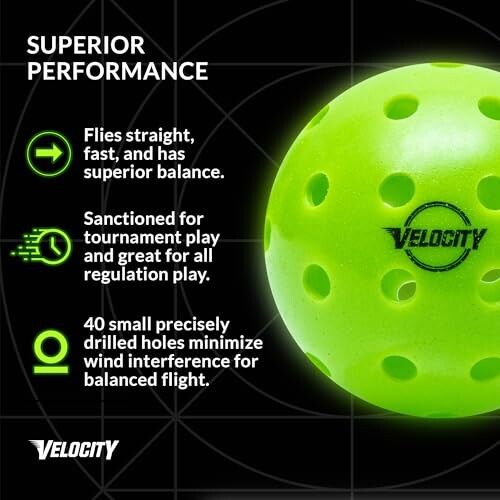 Green Velocity pickleball with performance features highlighted.