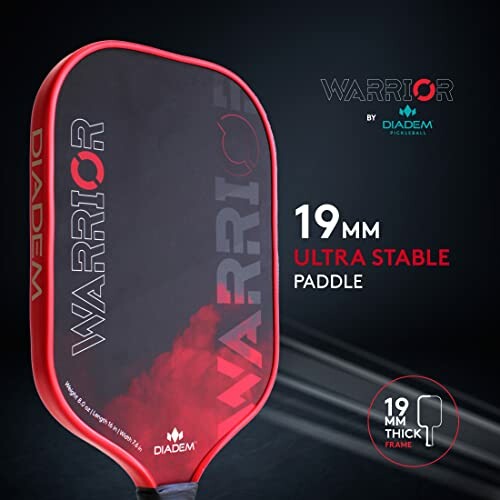 Warrior pickleball paddle with 19mm ultra-stable frame by Diadem.