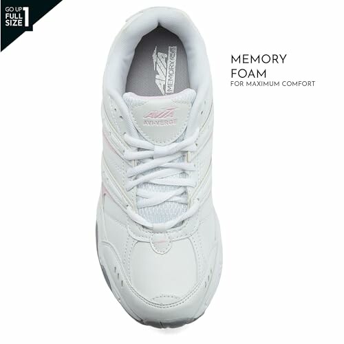 Top view of a white sneaker with memory foam.