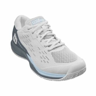 White tennis shoe with mesh design and brand logo