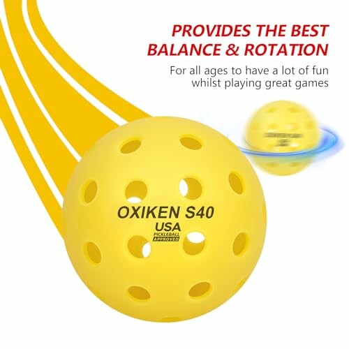 Yellow Oxiken S40 pickleball with balance and rotation features.